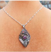 Resim Firuze Gümüş Kök Yakut Taşlı Gümüş Kadın Kolye F1600692 