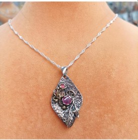 Resim Firuze Gümüş Kök Yakut Taşlı Gümüş Kadın Kolye F1600692 