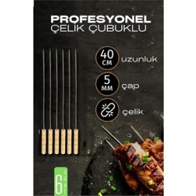 Resim Belle Fusion Bfs Çelik Şiş Çubuğu - Mangal Şişi Ahşap Saplı Kebap Şişi 6 Adet 