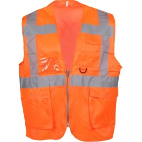 Resim KKDSTOCK Mühendis Tipi Reflektörlü Yönetici Yeleği Cepli Motorcu Yeleği Fermuarlı İkaz Yeleği 