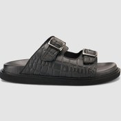Resim %100 Hakiki Deri Croco Desen Siyah Erkek Terlik Siyah 