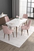 Resim Canisa Noa Serisi 80x132 Açılabilir Mdf Beyaz Masa Ceviz Ayak Masa Takımı 4 Pembe Sandalye 