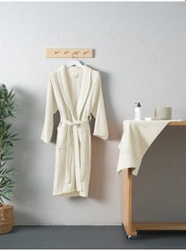 Resim Tuwa Unisex Pamuklu L Beden Tekli Bornoz Seti Ekru 