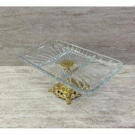 Resim Ayaklı Dekoratif Cam Çerezlik Meyvelik Sunumluk 3 Bölmeli 