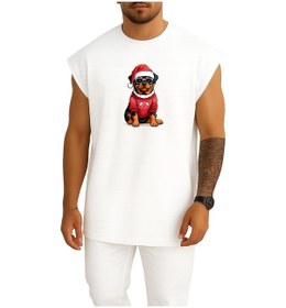 Resim Bahriyeli Collection Oversize Yılbaşı Yeni Yıl Köpek Göğüs Baskılı Atlet Beyaz 