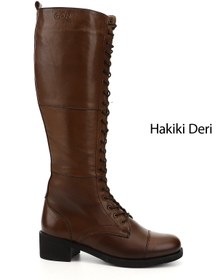 Resim GÖNDERİ(R) Kadın / Kız Kahve Antik Fermuarlı Kalın Topuklu Postal Çizme 