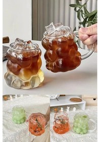 Resim 6lı Üzümlü Boncuk Bardak Pipetli Cam 350 Ml Kulplu Kulpsuz Meşrubat Su Kahve Sunum Kokteyl Bardağı Şeffaf 