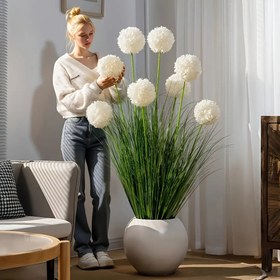 Resim 6'lı Paket Beyaz Çiçekli Yapay Şimşir Topları/2 Buketi Set - Zarif Saf-Beyaz Küresel çiçek Dizimi, Ev dekorasyonu ve Mevsimsel Temalı İfadeler i̇çin Uygun – Kolaya Bakım Sağlayan Gerici Plastik Sapatlarla Tamamlanmış, İnce Detaysız Kapatma Özelliği ile Hem Ịcĭ hem Açık Alan kullanimi ıçın Ideal-Evlerdeki balkonsa, dügün yıl_dönümleri şekerlemesi Halloween vb. etkinlikleрe hediye olаrak mucеvher gibi. 