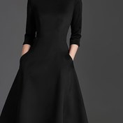 Resim Kadınlar İçin Şık A Kesim Orta Boy Elbise - Dar Kesim, Sıcak Tutan Yuvarlak Yaka Siyah Ofis ve Parti Giysisi, Çamaşır Makinesinde Yıkanabilir Ceket Gibi İnce Dikilmiş Tasarım (Düğünler & Resmi Etkinlikler için) 