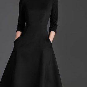 Resim Kadınlar İçin Şık A Kesim Orta Boy Elbise - Dar Kesim, Sıcak Tutan Yuvarlak Yaka Siyah Ofis ve Parti Giysisi, Çamaşır Makinesinde Yıkanabilir Ceket Gibi İnce Dikilmiş Tasarım (Düğünler & Resmi Etkinlikler için) 