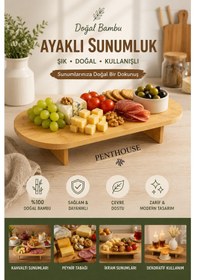 Resim Bambu Ayaklı Sunumluk 49,5x19,5 Cm Dekoratif Kahvaltılık Sunum Tepsisi Servis Ve Kesme Tahtası Açık Bej 