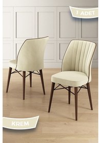 Resim Canisa Nuna Serisi 1 Adet Krem Mutfak Sandalyesi Babyface Kumaş Ceviz Gürgen Ayaklı Sandalye Sandalye Krem Ayakları Ceviz 