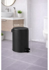 Resim Siyah 2'li Banyo Seti - Metal Çöp Kovası 3 Lt Ve Wc Fırçası Takımı Elit 7200 Siyah 