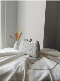 Resim Vivazzaluxe Kristal Taşlı Kadın Abiye, Clutch Çanta Beyaz 