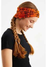 Resim 2'li Çift Taraflı Kullanım Alternatifli Pamuklu Penye, Kaymaz, Hafif, Spor Saç Bandı Bandana - Tek Ebat / Turuncu Turuncu 