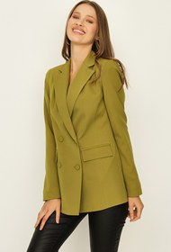 Resim Select Moda Kadın Yeşil Düğmeli Kruvaze Blazer Ceket 