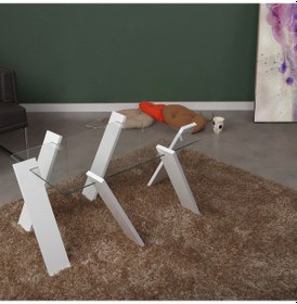 Resim Roman Maxi Cam Orta Sehpa Beyaz / Renkli Dikdörtgen Orta Sehpa 