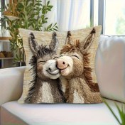 Resim 1 adet 45x45cm Donkey Kiss Yastık Kılıfı - Sevimli Karikatür Tasarımı, Yumuşak Bej Arka Plan, Fermuar Kapatma, Makinede Yıkanabilir, Modern Tarz Ev Dekoru Düğünler, Ofisler, Stüdyolar için (İçerik Yok), Dekoratif Yastıklar 