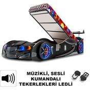 Resim Gt1 - Bazalı Arabalı Yatak - Kumandalı, Sesli, Siyah Tek Kişilik 