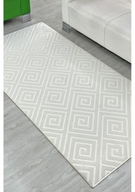 Resim Lüle Halı Delüx Kabartmalı Düz Renk Üstün Kalite De Kaymaz Tabanlı Yolluk Halı Beyaz 