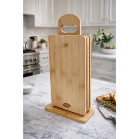 Resim Makri Home Stantlı 4’lü Ahşap Kesme Tahtası Seti, Sebze-Tavuk-Balık-Et Tahtaları, Tek Tahta Ölçü 22 × 14 × 1 cm 