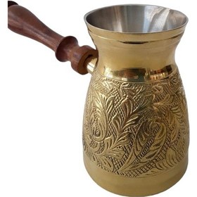 Resim Pirinç Döküm Cezve 4,75" Jumbo Uzun Boy Ahşap Saplı 