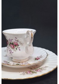 Resim Lavender Rose Bone China Antika Duble Boy Kahve Fincanı 3 Parça 180 Ml Beyaz - Lavanta 