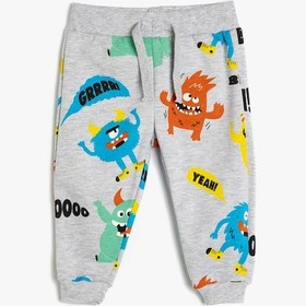 Resim Koton Jogger Eşofman Altı Canavar Baskılı Pamuklu Gri Desenli 5wmb40108tk Gri 