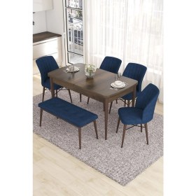 Resim Canisa Concept Eva Serisi 80 x 132 cm Açılabilir Mdf Benchli Mutfak Masa Takımı Barok Ahşap Desen Masa 