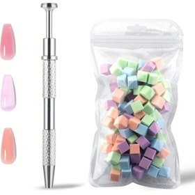 Resim 100 adet Ombre Mini Tırnak Sanatı Süngerleri ile Tutma Kalemi Renkli Aura Tırnak Süngeri Seti Fırça Jel Tırnaklar için Süngerli Gradyan Sünger ile Tek Kullanımlık Jel Oje Paleti Kağıdı 