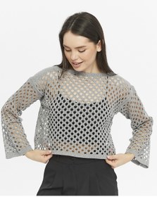 Resim KNİTİCAL TEKSTİL knitical Bolero Knit Siyah Crop Bluz Ajurlu Triko Örme 