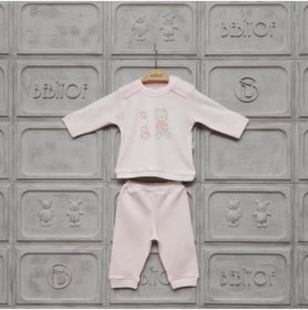Resim Miniworld Bisikletli Ayıcık Desenli Kız Bebek Pamuklu Pijama Takımı 