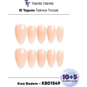 Resim 15'li Ten Rengi Kısa Badem Kbd1549 Tekrar Kullanılabilir El Yapımı Protez Takma Tırnak Xs 