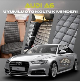 Resim Audi A6 Antrasit Renk Tay Tüyü Cepli & Terletmez Sırtlı Oto Koltuk Minder Seti - Koltuk Koruma Kılıfı Ön & Arka Tam Set 