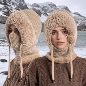 Resim Hepsi Bir Arada Rüzgar Geçirmez Sıcak Bisiklet Şapkası, Kışlık Kapüşonlu Boyun Atkısı Kayak Bere - Dış Mekan Soğuk Koruma ve Kalınlaştırılmış Unisex Tasarım Farklı Renklerde 