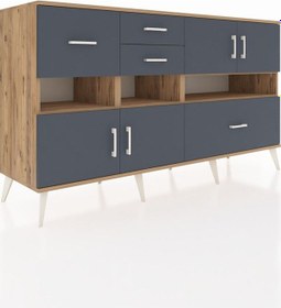 Resim Kronos Konsol 5 Raflı 4 Çekmeceli 4 Kapaklı 176x59x99 Çam-antrasi Çam-antrasit 