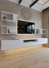 Resim Resital Ledli Duvara Monte Tv Sehpası - Beyaz - W6014-1 Beyaz 