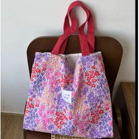 Resim Yan Department Store Renkli Çiçekli Çanta Çift Katmanlı Büyük Kapasiteli Kız Öğrenci Alışveriş ve Işe Gidip Gelme Omuz Çantası (Yurt Dışından) 