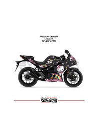 Resim Yamaha R25 Hello Kitty Kaplama Sticker Motor Kaplama Modeli Hazır Kit 2025 / 2026 Uyumlu Siyah 