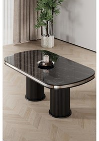 Resim Canisa Galya Serisi Lak Panel 90x168 Sabit Sonata Mutfak Masa Takımı 6 Siyah Sandalye Sonata Masa Siyah Sandalye 