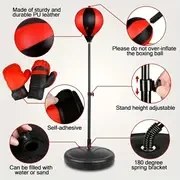 Resim Ayarlanabilir Hızlı Boks Topu Seti ve Eldivenler - Dayanıklı PVC, Cadılar Bayramı, Noel, Şükran Günü ve Yeni Yıl Hediyeleri için Mükemmel - Kırmızı/Siyah, Boks Topu Takımı, Boks Topu Çantası, Spor Takımı 