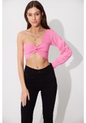 Resim Pembe Tek Omuz Balon Kol Crop SWK4605PE-PEMBE 