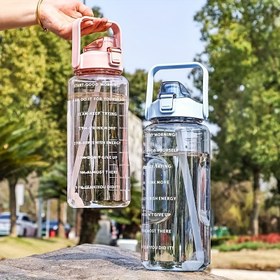 Resim 2L Sızdırmaz Spor Su Şişesi - Dayanıklı, BPA İçermez, Yürüyüş, Spor Salonu ve Kamp için İdeal, Tuşla Çalıştırma, Seyahat Dostu Tasarım, Kamp Hidrasyon|Motivasyonel Su Şişesi|Güçlü Tutma Kolu 