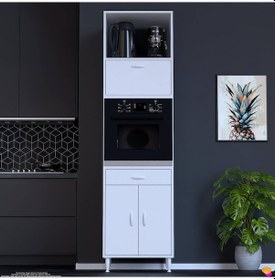 Resim Modilayn Jolly Ankastre Dolap 60x239.7x56 Cm : 1 Çekmece, 3 Kapak, 4 Göz Raflı Mutfak, Kiler Dolabı Beyaz 