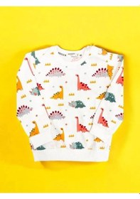Resim Zekids Erkek Bebek Çocuk Pamuklu Kalın Dinazor Baskılı Sweatshirt-14272 BEYAZ 