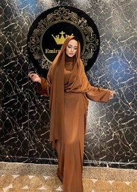 Resim Golden Mocha Saten Zarif Günlük Abaya - Minimalist Tasarım | WS91 KAHVE - M-2XL (INT) / Kahve 