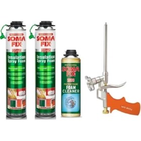 Resim Somafix 2 Ad 750 Ml Somafix Tabancalı Isı Ses Yalıtım Köpüğü Köpük Tabancası Köpük Temizleyicisi Seti 
