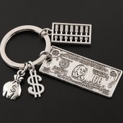 Resim Dolar ve hesap makinesi figürleriyle süslü eğlenceli bir anahtarlık, şık klasik tarz kolye, araba ve çanta anahtarı için 