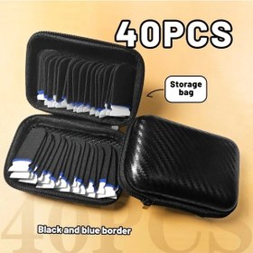 Resim Gaojunshop01 Siyah Mavi Kenar 40lık Paket Karbon Fiber Nefes Alabilir Oyun Parmak Kılıfı Taşıma Çantası 