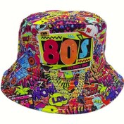 Resim 80'ler Retro Pop Sanatı Grafiti Kovboy Şapkası - Cesur 80'lerin Grafik Baskılı, %100 Polyester, Erkek ve Kadınlar için Ayarlanabilir Kayışlı, Vintage Sokak Stili Moda Aksesuarı, Vintage Şapka 